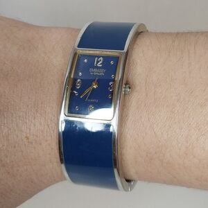 Embassy by Gruen Blue/Goldtone Cuff Watch